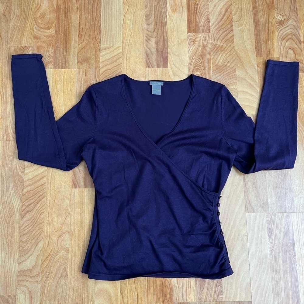 Ann Taylor suplice gathered wrap sweater sz S. Eggplant (purple)